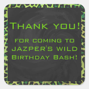 Sticker Carré Léopard noir et vert avec Monogramme