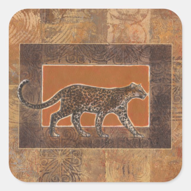 Sticker Carré Leopard sur Orange et Arrière - plan Brown (Devant)