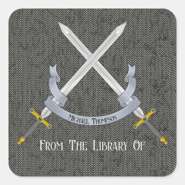 Sticker Carré L'épée et le chainmail de la bibliothèque de (Devant)