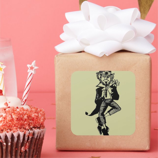 Sticker Carré Leprechaun avec Flûte (Fête)