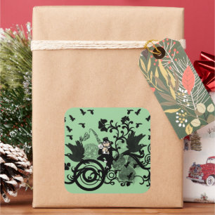 Sticker Carré Leprechaun en noir