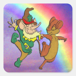 Sticker Carré Leprechaun et la danse de la souris avec arc en ci