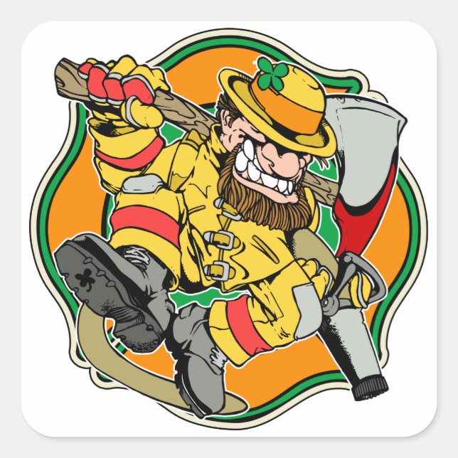 Sticker Carré Leprechaun Irish Firefighter (Devant)