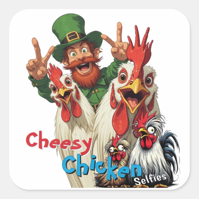 Sticker Carré "Leprechaun Selfie" Chessy Chicken Selfies (Devant)