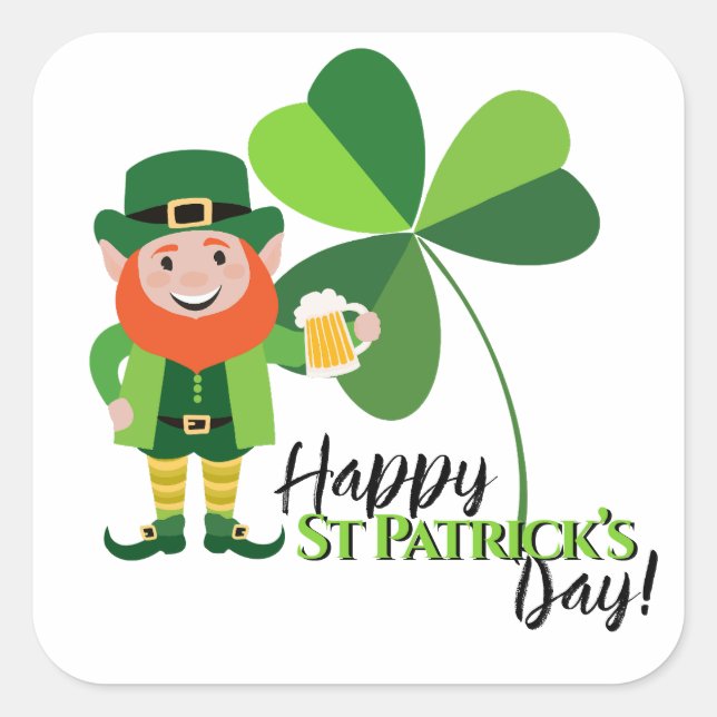 Sticker Carré Leprechaun Shamrock Bonne Saint Patrick (Devant)