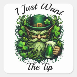 Sticker Carré Leprechaun Whimsical Boire Une Bière Frothy