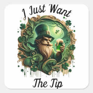 Sticker Carré Leprechaun Whimsical Savourer Une pinte