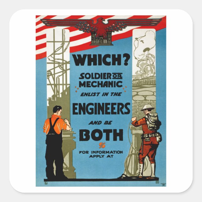 Sticker Carré Lequel ? Soldat ou mécanicien (Devant)