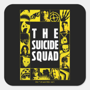 Sticker Carré L'équipe du suicide   Blocs d'icônes jaune et noir