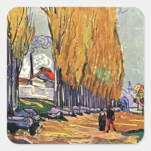Sticker Carré Les Alyscamps par Van Gogh. Paysage d'automne