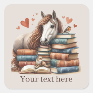 Sticker Carré Les amateurs de livres de cheval adorent ajouter d