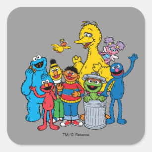 Sticker Carré Les amis de Sesame Street qui saluent