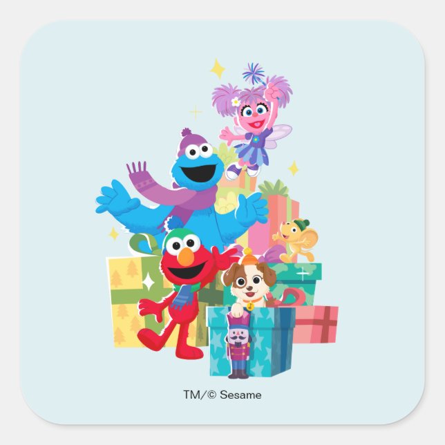 Sticker Carré Les amis et cadeaux de Sesame Street (Devant)