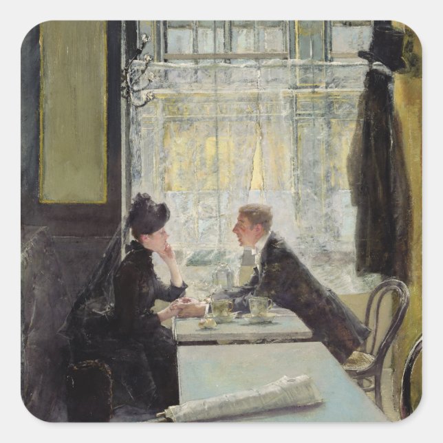 Sticker Carré Les amoureux dans un café (Devant)