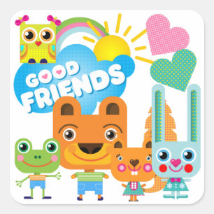 Sticker Carré Les animaux bons amis