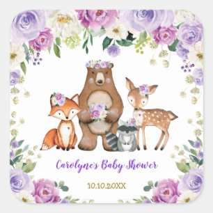 Sticker Carré Les animaux de la forêt de Baby shower de forêt de