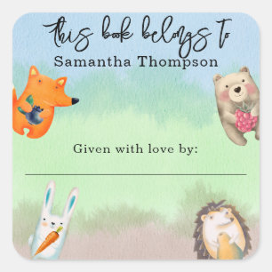 Sticker Carré Les animaux des bois - ce livre appartient à