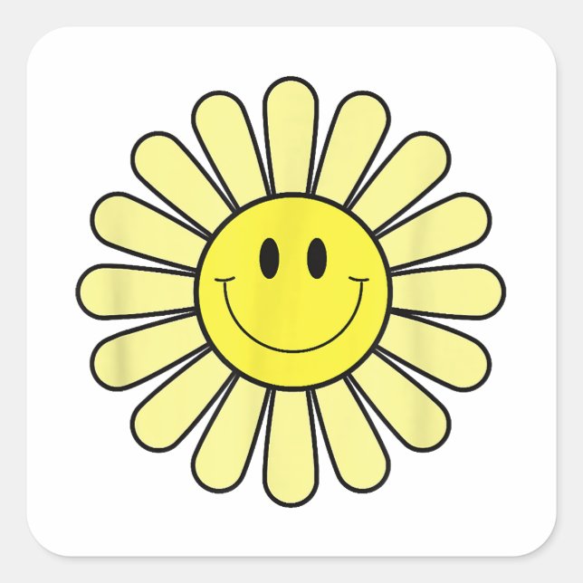 Sticker Carré les années 70 Jaune Sourire Fleur Chemise Joyeuse  (Devant)