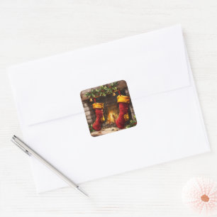 Sticker Carré Les bas de Noël accrochés par le feu