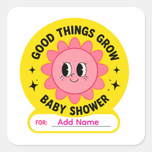Sticker Carré 🌸 Les Belles Choses Grandissent Nom de Baby Showe