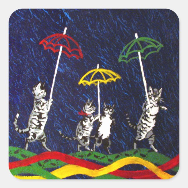 Sticker Carré Les chats sous la pluie (Devant)