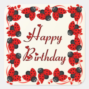 Sticker Carré Les coccinelles et le coeur