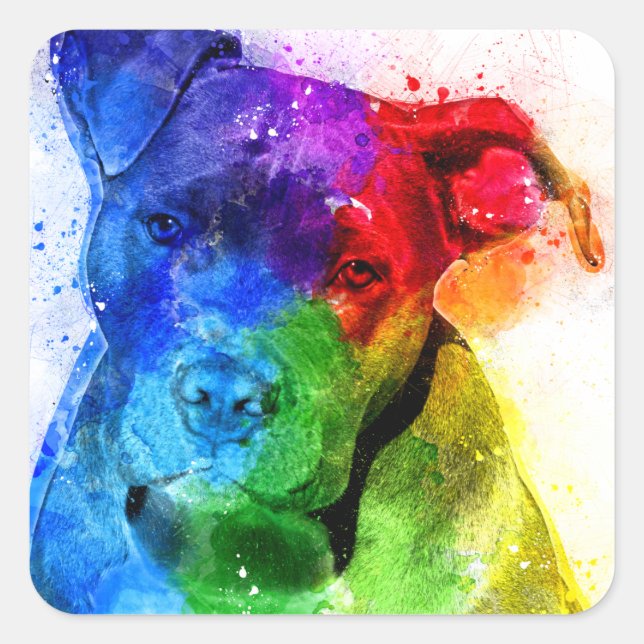 Sticker Carré Les couleurs de l'Amour sont un Pitbull (Devant)