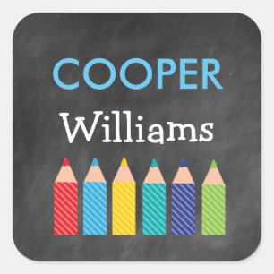 Sticker Carré Les crayons colorés du garçon Retour à l'école Sti