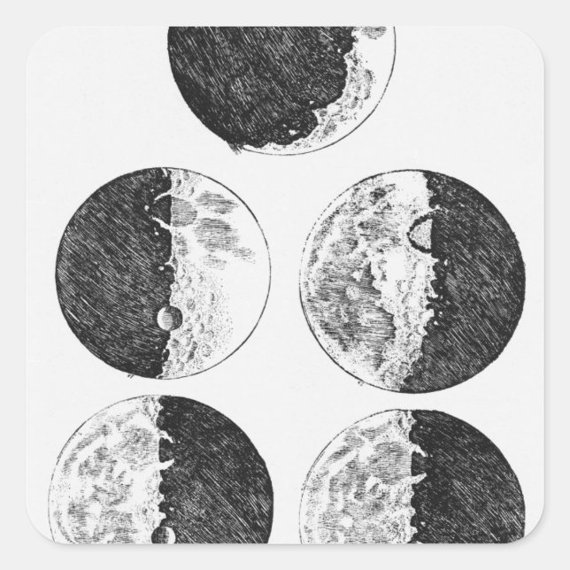 Sticker Carré Les dessins de Galileo des phases de la lune (Devant)