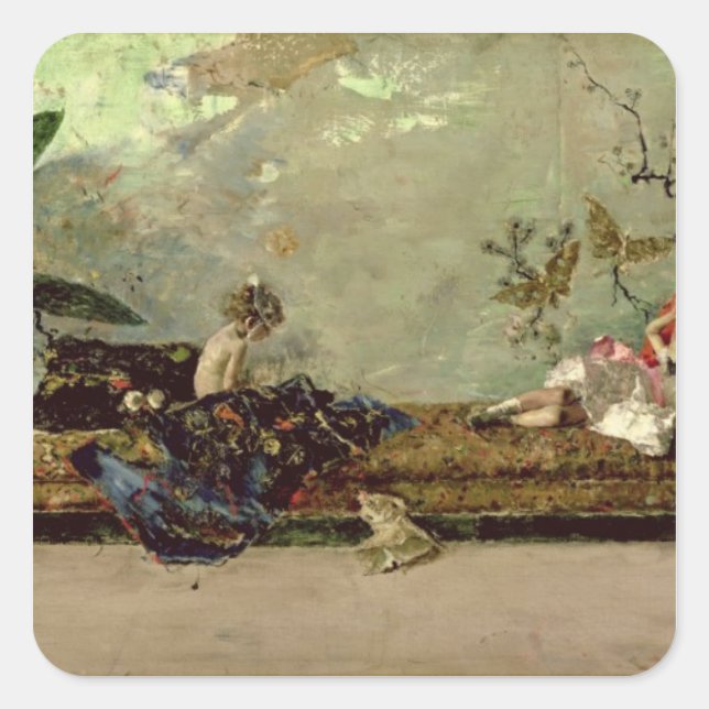 Sticker Carré Les enfants du peintre dans le salon japonais (Devant)