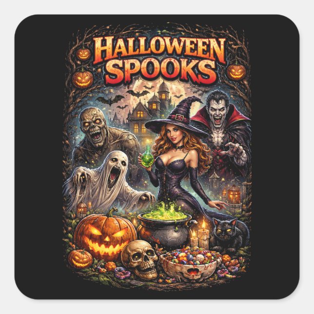 Sticker Carré Les épouvantails d'Halloween (Devant)