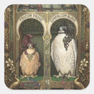 Sticker Carré Les Faucons de l'Est - Art Nouveau Falconry