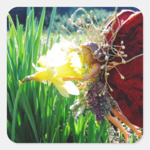 Sticker Carré Les fées dans les jonquilles