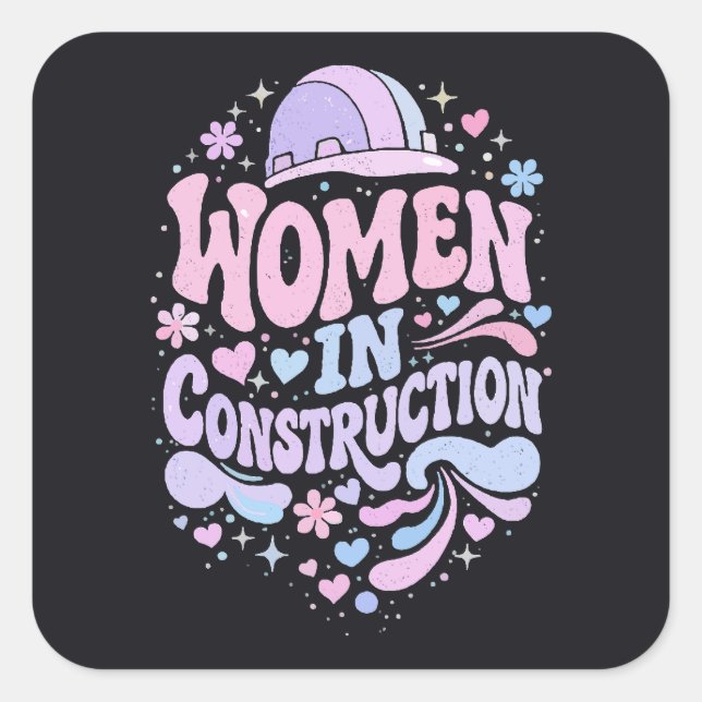 Sticker Carré Les femmes dans la construction Rétro Empowerment (Devant)