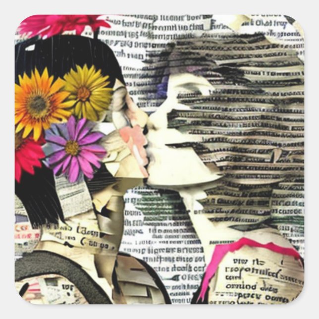 Sticker Carré Les femmes lesbiennes amoureuses | Pride Kiss (Devant)