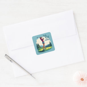 Sticker Carré Les filles gouvernent le parcours Retro Golf Illus