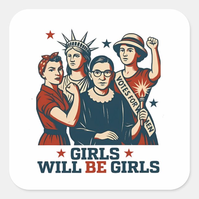 Sticker Carré Les Filles Seront Des Filles Féministes Empower Fe (Devant)