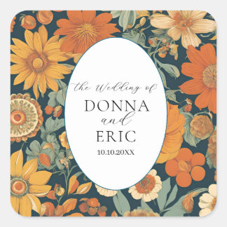 Sticker Carré Les fleurs du coucher de soleil : Mariage orange d