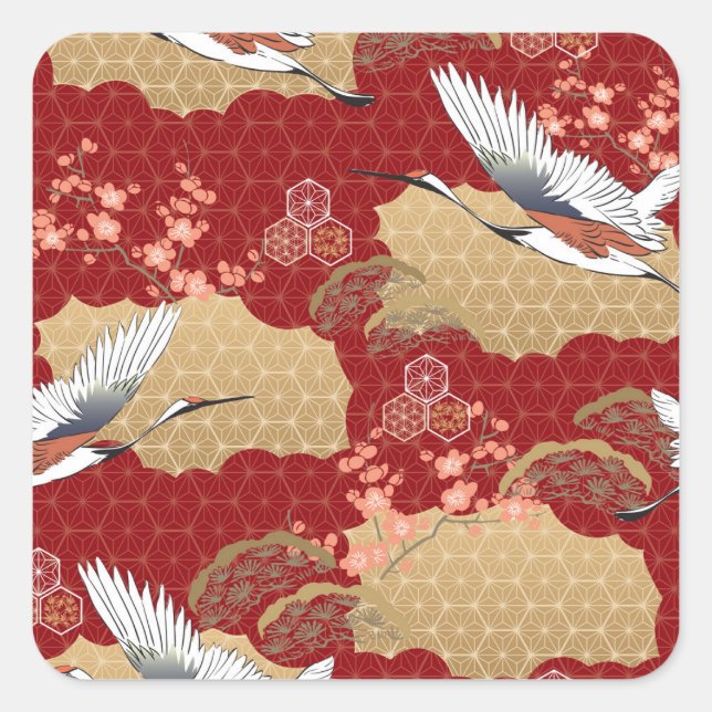 Sticker Carré Les fleurs japonaises de kimono (Devant)