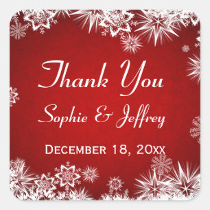 Sticker Carré Les flocons de neige sur le Merci Mariage rouge