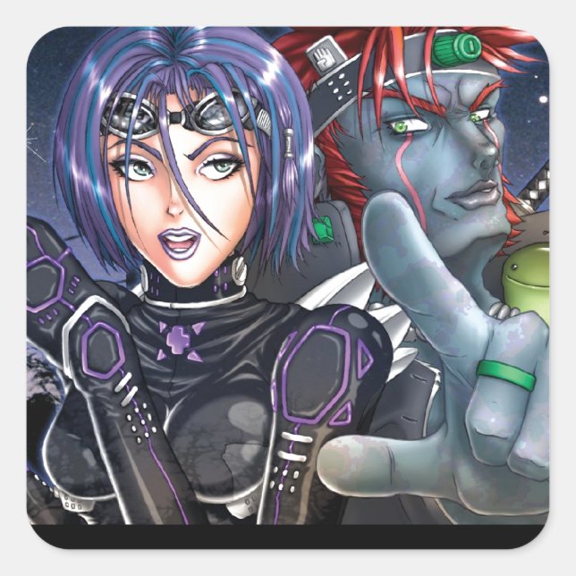 Sticker Carré Les guerriers mangas (Devant)