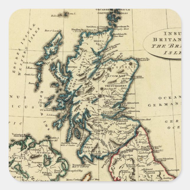 Sticker Carré Les îles britanniques avec leurs frontières (Devant)