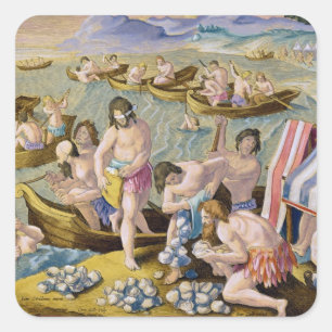 Sticker Carré Les Indiens plongeant pour des perles, plaquent 93