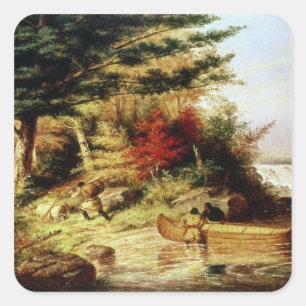 Sticker Carré Les Indiens transportent des fourrures à travers l