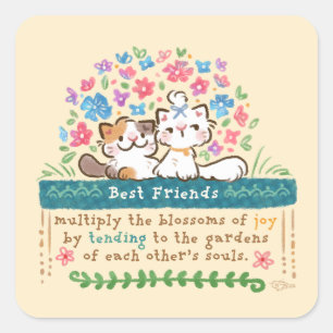 Sticker Carré Les jardins des meilleurs amis - Chats Paisley & M