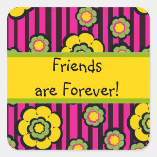 Sticker Carré Les mignons amis roses et noirs rayés sont pour t