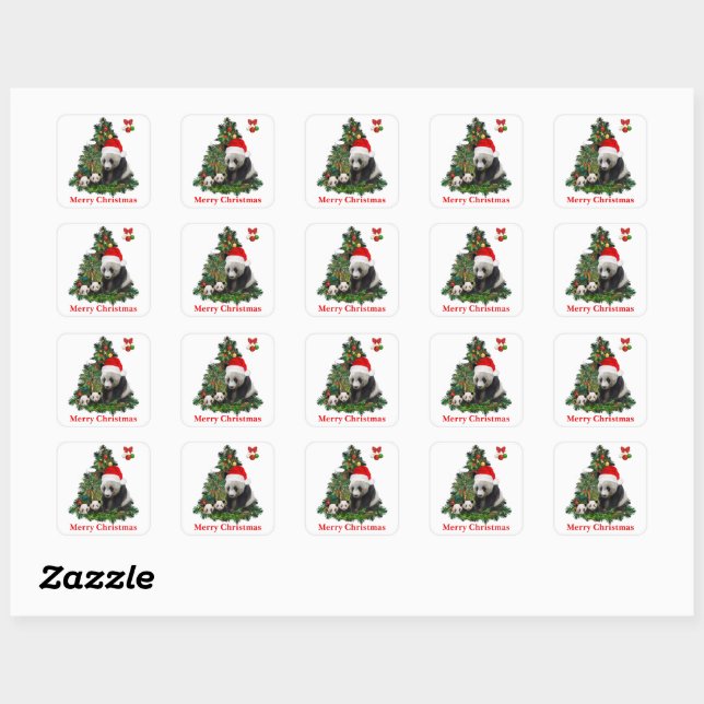 Sticker Carré Les pandas de Noël  (Feuille)