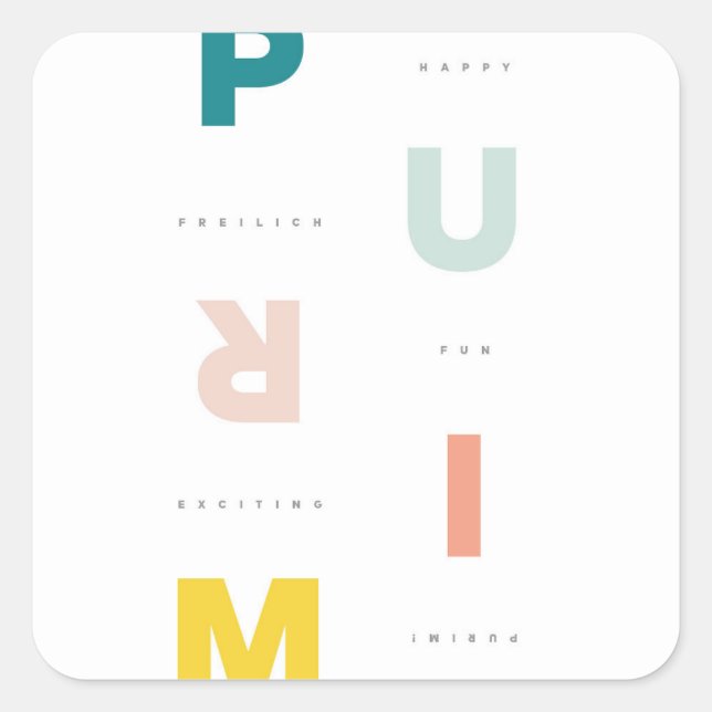 Sticker Carré Les Pastels Purim Joyeux (Devant)