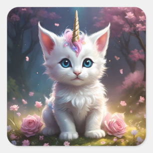 Sticker Carré "Les pattes étincelantes : Le chaton Unicorn Encha