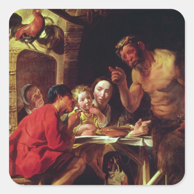 Sticker Carré Les paysans et le Satyr (Devant)